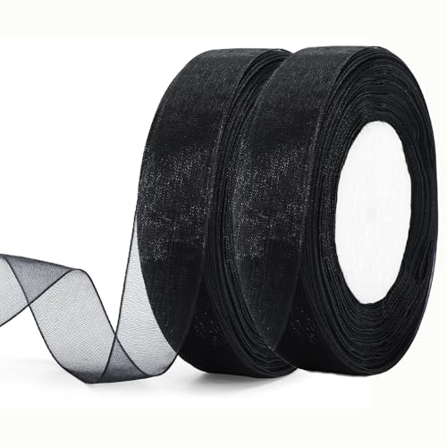 Rmeet Schwarzes Organzaband,2 pcs 45M Hochzeit Geschenkband,20 mm Breit Dekoband Transparent Schleifenband als Dekoration Tüllband für Geschenk Bänder DIY zum Basteln Rmeet Schwarzes Organzaband,2 pcs 45M Hochzeit Geschenkband,20 mm Breit Dekoband Transparent Schleifenband als Dekoration Tüllband für Geschenk Bänder DIY zum Basteln von Rmeet