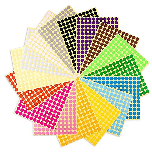 Runde Punktaufkleber,Farbetiketten 13mm Dot Klebepunkte 16 Farben/Blatt Farbkodierung Etikette 2112 Stück Markierungspunkte von Rmeet