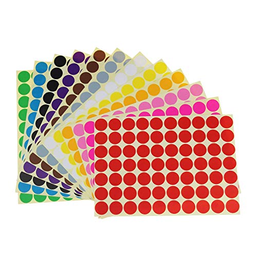 Runde Punktaufkleber,Farbetiketten 16mm Dot Klebepunkte 16 Farben/Blatt Farbkodierung Etikette 1440 Stück Markierungspunkte von Rmeet
