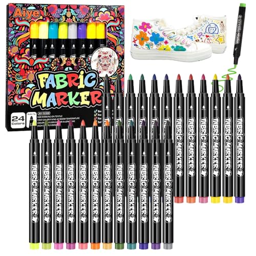 Rnigra 24 Stück Stoffstifte permanent für Kleidung, permanente Stoffmarker, Wäsche-Marker für Kleidung, zum Selbermalen auf T-Shirts, Kissen, Leinen-Handtaschen, Kissenbezügen, Schuhen usw. Rnigra 24 Stück Stoffstifte permanent für Kleidung, permanente Stoffmarker, Wäsche-Marker für Kleidung, zum Selbermalen auf T-Shirts, Kissen, Leinen-Handtaschen, Kissenbezügen, Schuhen usw. von Rnigra