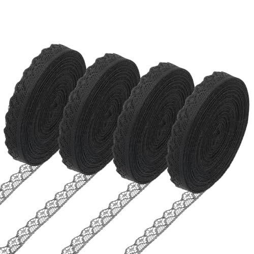 Rnigra 40 m schwarzes Spitzenband, Spitzenborte, Breite 1,4 cm, Besatz zum Nähen, perfekt zum Basteln, Hochzeitsdekoration, Geschenkverpackung, Schleifenherstellung, Blumenstrauß (10 m / Rolle, 4 Rnigra 40 m schwarzes Spitzenband, Spitzenborte, Breite 1,4 cm, Besatz zum Nähen, perfekt zum Basteln, Hochzeitsdekoration, Geschenkverpackung, Schleifenherstellung, Blumenstrauß (10 m / Rolle, 4 von Rnigra