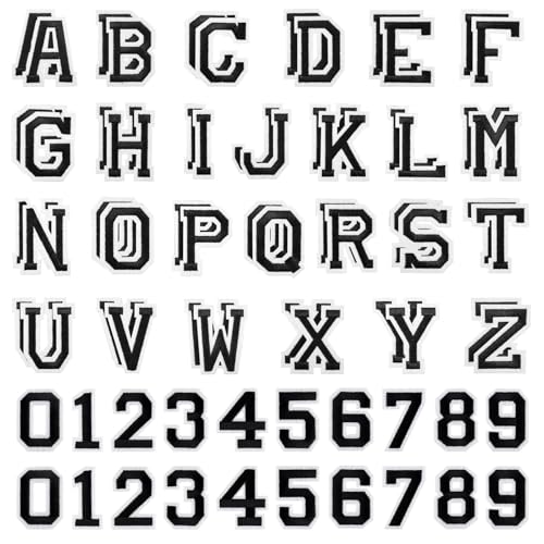 Rnigra Aufnäher zum Aufbügeln, Buchstaben und Zahlen, A-Z, Alphabet und 0–9 bestickte Buchstaben, Buchstaben zum Aufbügeln für Kleidung und Stoff, DIY-Applikationszubehör, Schwarz, 2 Sets von Rnigra