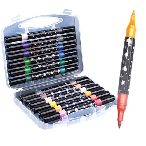 Rnigra Glitzer-Marker, 12 Stück, Doppelkopf, 24 Farben, Glitzer-Filzstifte, für Steinmalerei, Stein, Keramik, Glas, Holz, Stoff, Scrapbooking, Bastelarbeiten, Kunstbedarf, Kartenherstellung, Ausmalen von Rnigra