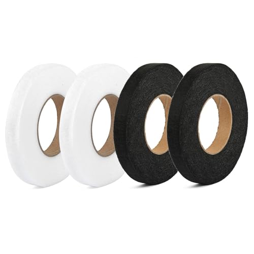 Rnigra Saumband 200 Meter, Saumband zum Aufbügeln für Hosen 2 cm breit, zum Aufbügeln auf Saumband zum Spleißen von Stoffen, Hosen, Vorhängen, Kleidung(2 Rollen Schwarz, 2 Rollen Weiß) von Rnigra