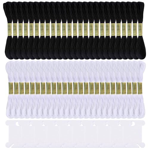 Rnigra Schwarzes Stickgarn, 25 Stück, weiße Stickgarne, Stickgarn mit 10 Stickspulen, Freundschaftsarmbandgarn, Kreuzstichgarn, ideal für Kunst und Handwerk von Rnigra