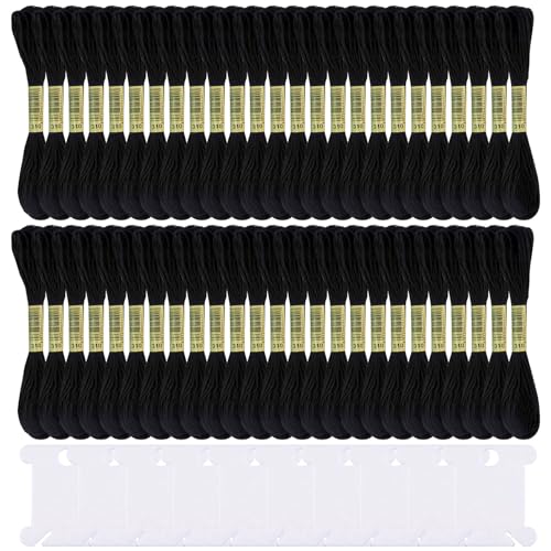 Rnigra Schwarzes Stickgarn, 50 Stück, Stickgarne, Stickgarn mit 10 Stickspulen, Freundschaftsarmbandgarn, Kreuzstichgarn, ideal für Kunst und Handwerk (schwarz) von Rnigra
