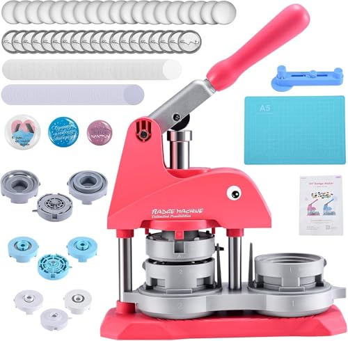 Badge Making Set, DIY Buttonmaschine mit 36 Stickern, Metallketten, Schneider, 55mm/35mm Spiegelabzeichen, Herzförmige Abzeichen von Rntfunre