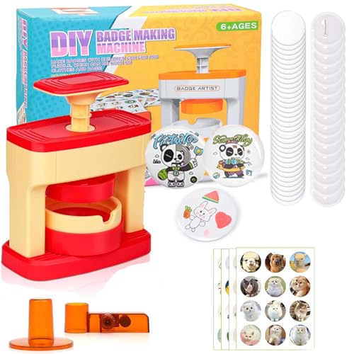 Button Badge Press Machine 55mm (2.16Zoll) Drücken Sie den DIY Button Press Machine Neueste Pin Badge Making Kit mit 48 Kunststoff-Button-Teilen & Kreisschneidern für Party und Geschenke von Rntfunre