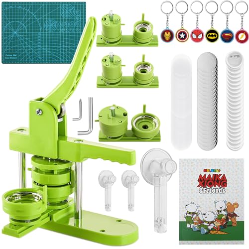 Button Badge Press Maschine Mehrere Größen 1/1.25/2.25 Zoll (25/32/58 mm) DIY mit 300 Knopfteilen, Kreisschneider, Schlüsselanhänger, Magic Bücher von Rntfunre