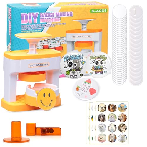 Button Maker Badge Machine 55mm (2.16Zoll) Drücken Sie den DIY Button Press Machine Neueste Pin Badge Making Kit mit 48 Kunststoff-Button-Teilen & Kreisschneidern für Party und Geschenke von Rntfunre