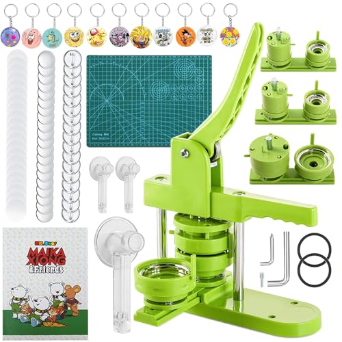 Rntfunre Button Badge Press Maschine Mehrere Größen 1/1.25/2.25 Zoll (25/32/58 mm) DIY mit 300 Knopfteilen, Kreisschneider, 10 Sets 58mm Schlüsselanhänger & Magic Bücher von Rntfunre