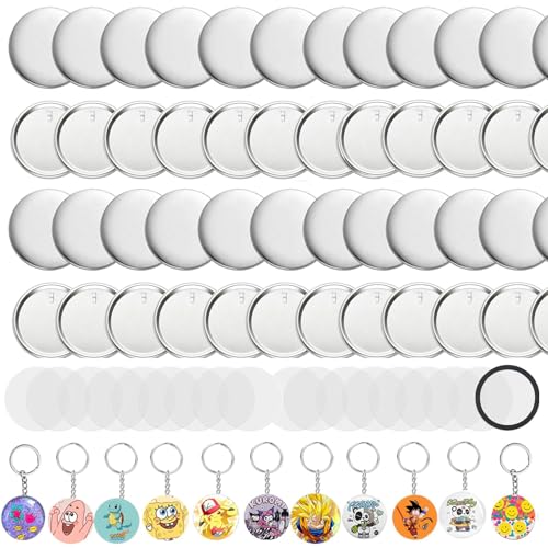 Rntfunre Button-Maker-Schlüsselanhänger-Zubehör, 58 mm, Stiftherstellungs-Set für Knopfmacher, Metallknopf-Set mit Metallgehäuse, Rückabdeckung, transparenter Folie und Kettenkopf, 150 Stück Rntfunre Button-Maker-Schlüsselanhänger-Zubehör, 58 mm, Stiftherstellungs-Set für Knopfmacher, Metallknopf-Set mit Metallgehäuse, Rückabdeckung, transparenter Folie und Kettenkopf, 150 Stück von Rntfunre