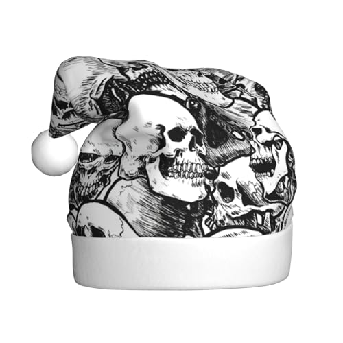 RoMuka Weihnachtsmütze für Erwachsene, schwarze und weiße Totenköpfe, Plüsch, warme Mütze RoMuka Weihnachtsmütze für Erwachsene, schwarze und weiße Totenköpfe, Plüsch, warme Mütze von RoMuka