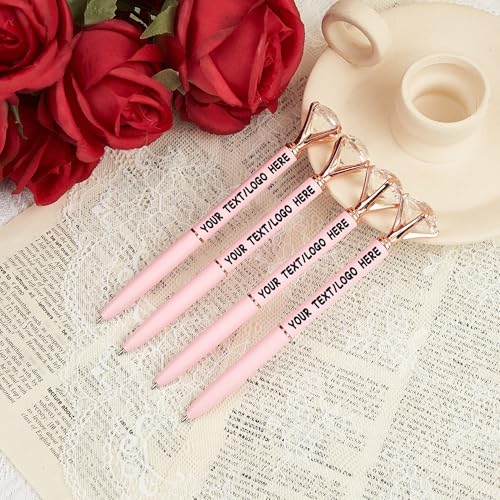 RoPox Stift personalisiert 1/2/4 Stück, Text und Logo können individuell angepasst werden, Laser Gravur, Großkarätiger Kunstdiamant auf, Personalisierter Kugelschreibe, Geschenk für Lehrer, Kollegen von RoPox