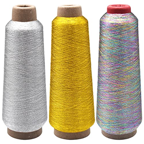 Kreuzstich Fäden Metallic Stickgarn,RoadLoo 3 Rollen Metallisch Faden Glitzer Stickgarn Stickerei Zahnseide-Kreuzstichfaden für Computerized Stickerei und Dekoratives Nähen Dekoration von RoadLoo