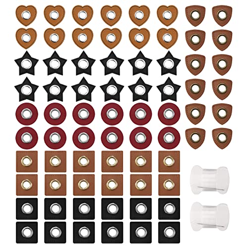 Ösen Kunstleder,RoadLoo 72 pcs Ösen Patches Lederimitat Leder Ösen Kleidung Snaps Taste mit einem Bündel 60m Nähgarn zum Kleidung Annähen auf Hoodies Sweatjacken Pullover von RoadLoo
