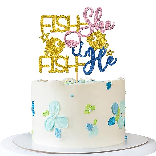 RoadSea Fisch-Er oder Fisch-She Tortenaufsatz – Geschlecht offenbaren Jungen oder Mädchen Party Kuchen Zubehör – Angeln Thema Baby Shower Party Dekorationen – Gold Glitter RoadSea Fisch-Er oder Fisch-She Tortenaufsatz – Geschlecht offenbaren Jungen oder Mädchen Party Kuchen Zubehör – Angeln Thema Baby Shower Party Dekorationen – Gold Glitter von RoadSea