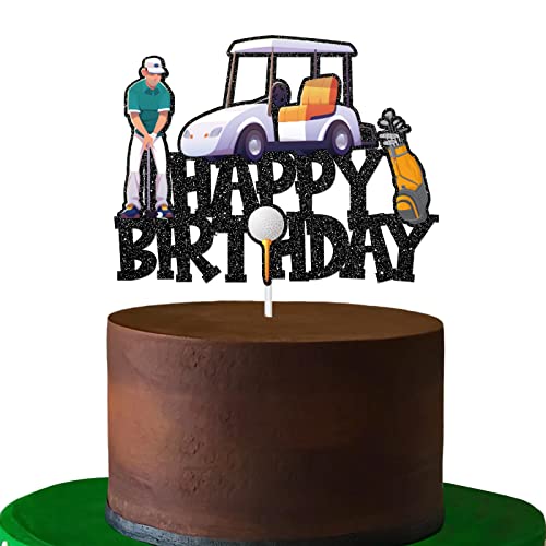 RoadSea Golf Happy Birthday Tortenaufsatz – Sport Geburtstag Party Kuchen Zubehör – Golf Enthusiast Geburtstag Party Dekorationen – Mehrfarbig Schwarz Glitzer von RoadSea