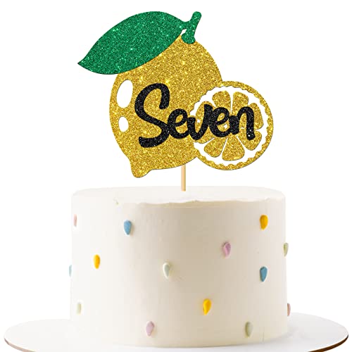 RoadSea Kuchendekoration für 7. Geburtstag, Zitrone, 7. Geburtstag, Früchte, Zitrone, Geburtstagsparty-Dekoration, Gold-Glitzer von RoadSea