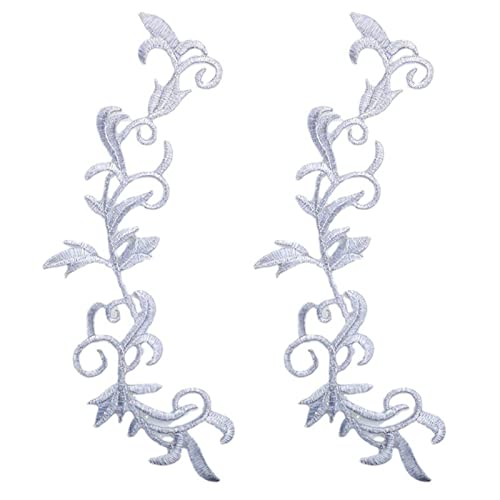 2 x Aufnäher zum Aufbügeln, weicher Stickerei, Stoff, zum Aufbügeln, für Kleidung, zum Aufbügeln, Blumen-Patch, Schild, Nähflicken für Kleidung, Reparatur, Silber 2 x Aufnäher zum Aufbügeln, weicher Stickerei, Stoff, zum Aufbügeln, für Kleidung, zum Aufbügeln, Blumen-Patch, Schild, Nähflicken für Kleidung, Reparatur, Silber von Roadoor