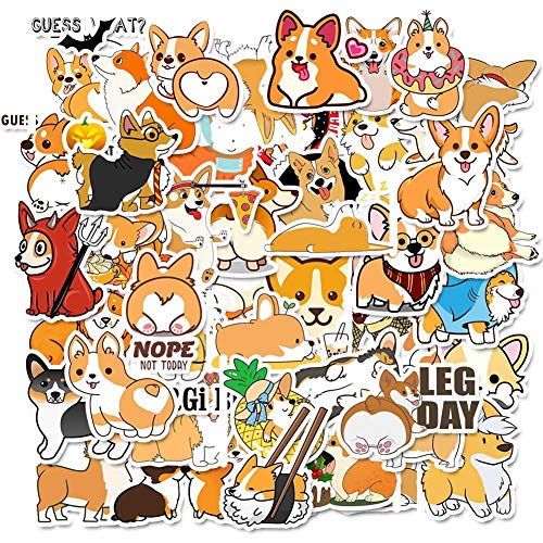 Roadoor 50 Stück Corgi Welpen Bedruckte sortierte Aufkleber-Packung, selbst klebende Wasser Flasche Laptop-Koffer für Automobil-Kühlschrank-Skins EIN 1 Größe von Roadoor