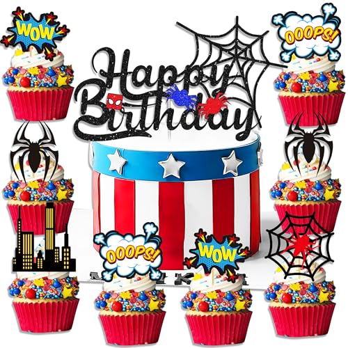 19 Stück Superhelden-Geburtstagskuchenaufsätze, Superhelden-Partygeschenke, Cupcake-Kuchendekoration, Spinne, Kuchendekoration, Spinne, Geburtstagsparty von Roaring Good Time