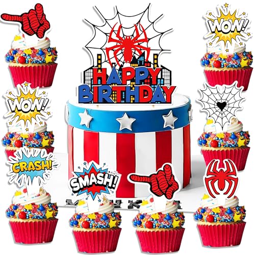 25 Stück Superhelden-Geburtstagskuchendekorationen, Superhelden-Partygeschenke, Cupcake-Topper, Spinne, Kuchendekoration, Spinne, Geburtstagsparty 25 Stück Superhelden-Geburtstagskuchendekorationen, Superhelden-Partygeschenke, Cupcake-Topper, Spinne, Kuchendekoration, Spinne, Geburtstagsparty von Roaring Good Time