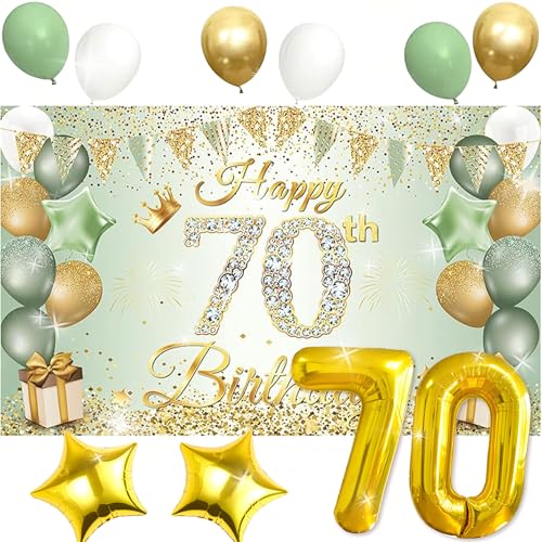 70. Geburtstag Dekorationen für Frauen Salbeigrün Gold 70. Luftballons Dekorationen Happy 70th Birthday Hintergrund Banner für 70 Jahre alt Geburtstag Party Dekor von Roaring Good Time