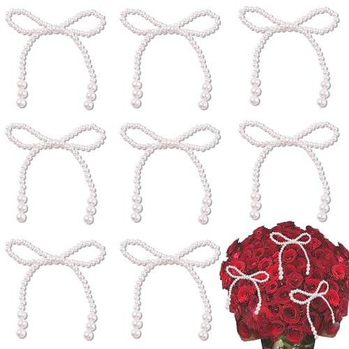 8 x Perlenschleifendekoration für Blumensträuße, Perlenschleife, Kuchendekoration, Perlendekoration, Brautparty, Dekoration für Hochzeit, Brautparty, Geburtstag, Geschenkpapier von Roaring Good Time