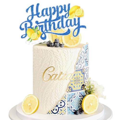 Blaue Fliese, Zitrone, Geburtstagskuchendekoration, Zitronenblau, Kuchendekoration, Limonade-Topper für Zitronen-Themen-Geburtstagsparty Blaue Fliese, Zitrone, Geburtstagskuchendekoration, Zitronenblau, Kuchendekoration, Limonade-Topper für Zitronen-Themen-Geburtstagsparty von Roaring Good Time