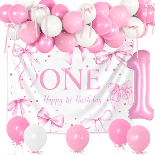 Bogen Ein Hintergrund Ballon Party Dekoration Mädchen 1. Geburtstag Banner Schleife Eins Geburtstagdekoration 1. Geburtstag Zeichen Rosa Schleife Geburtstagdeko von Roaring Good Time