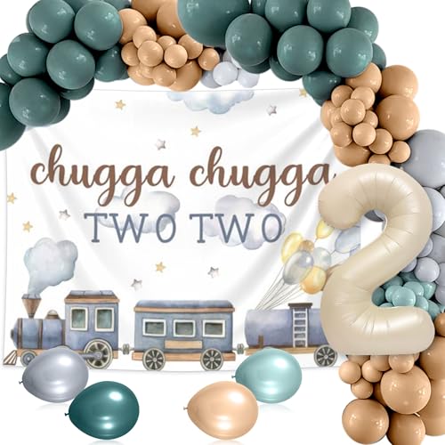 Chugga Chugga Two Birthday Party Decorations 2nd Train Birthday Decorations Retro Vintage Train Balloons Backdrop Number 2 Foil Balloon for 2 Year Old Party Chugga Chugga Two Birthday Party Decorations 2nd Train Birthday Decorations Retro Vintage Train Balloons Backdrop Number 2 Foil Balloon for 2 Year Old Party von Roaring Good Time