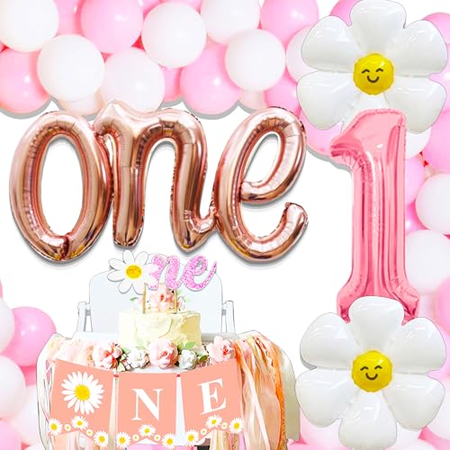 Gänseblümchen Geburtstag Luftballons Set Gänseblümchen Folienballons Daisy 1 Ballon Party Dekoration Weiße Rosa Blume Party Ballons für Hochzeit Baby Shower Geburtstag Mädchen von Roaring Good Time