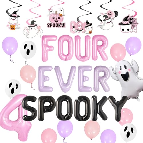 Halloween Four Ever Gruselige Geburtstagsparty-Dekoration, Geister-Luftballons für Mädchen, Rosa, Lila, Halloween, 4. Geburtstag, Party-Dekoration, Boo Partyzubehör, Gastgeschenke Halloween Four Ever Gruselige Geburtstagsparty-Dekoration, Geister-Luftballons für Mädchen, Rosa, Lila, Halloween, 4. Geburtstag, Party-Dekoration, Boo Partyzubehör, Gastgeschenke von Roaring Good Time