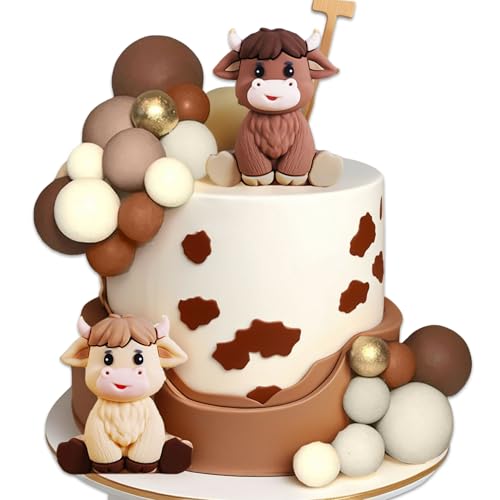 Highland Cows Kuchendekorationen, Mini-Kuh-Figuren für Kuchen, Hochlandkuh, Partyzubehör für Hochlandkuh, Babyparty, Geburtstagsparty von Roaring Good Time
