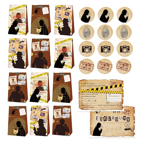 Roaring Good Time Detektiv Kindergeburtstag Mitgebsel mit Einladungskarte Aufkleber Geschenktüte Detective Spiel Gastgeschenke Füllung Kinder Gastgeschenke Geburtstag für Junge Mädchen von Roaring Good Time