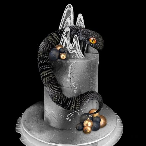 Roaring Good Time Fantasy Schlange Kuchendekoration Wizard Cake Topper Schwarz Gold Balls Kuchen für Geburtstag Fantasy Fan Party Supplies von Roaring Good Time