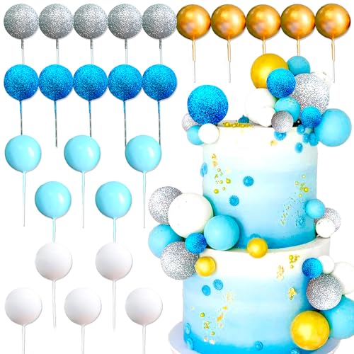 Roaring Good TimeGlitzernde Blaue Kuchendekoration Blau Silber Weiß Gold Kugeln Tortenaufleger Tortendekoration für Hochzeit Brautdusche Geburtstag Roaring Good TimeGlitzernde Blaue Kuchendekoration Blau Silber Weiß Gold Kugeln Tortenaufleger Tortendekoration für Hochzeit Brautdusche Geburtstag von Roaring Good Time