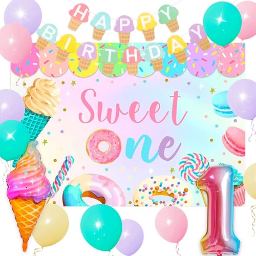Sweet One Geburtstagsdekorationen für Baby Mädchen 1. Geburtstag Party Dekor Set mit Ballonboxen Hintergrund Girlande Banner Donut Eis Motto Party Supplies Sweet One Geburtstagsdekorationen für Baby Mädchen 1. Geburtstag Party Dekor Set mit Ballonboxen Hintergrund Girlande Banner Donut Eis Motto Party Supplies von Roaring Good Time