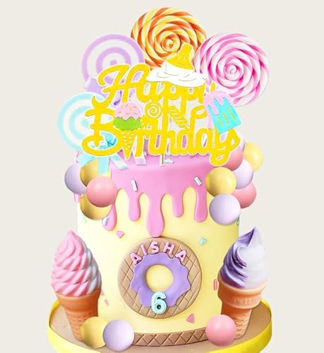 Tortenaufsatz mit Eiscreme-Motiv, Süßigkeiten-Kuchenaufsatz, Candyland-Kuchenaufsatz mit Eiscreme für süßes Thema, Geburtstag, Babyparty, Brautparty, Partyzubehör von Roaring Good Time