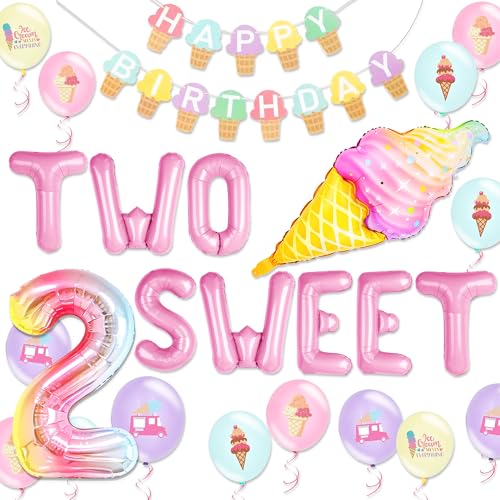 Zwei süße Geburtstagsballons, zwei Schaufeln lustiger Dekorationen für Mädchen, 2 süße Geburtstagsdekoration, Hintergrund für Mädchen, Sommer-Eiscreme-Thema von Roaring Good Time