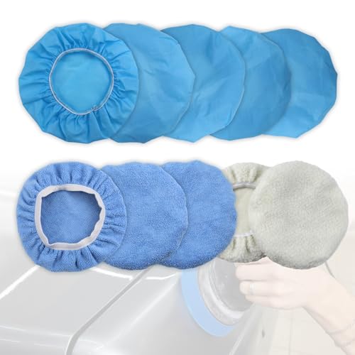 RobLuX 10 Stück Polierhauben Auto Set 230mm-250mm, 2 Wolle 3 Weiche Mikrofaser Motorhaube 5 Korallenvlies Baumwoll Polierhauben zum Wachsen und Autopolieren von RobLuX