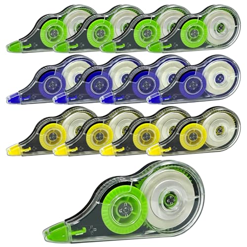 RobLuX 12 Stück Korrekturroller 12m X 5mm Korrekturmaus Roller Korrekturband Mit Schutzkappe Korrektur Tape für Schüler Lehrer Büro Schulsachen (Gelb Blau Lila) von RobLuX