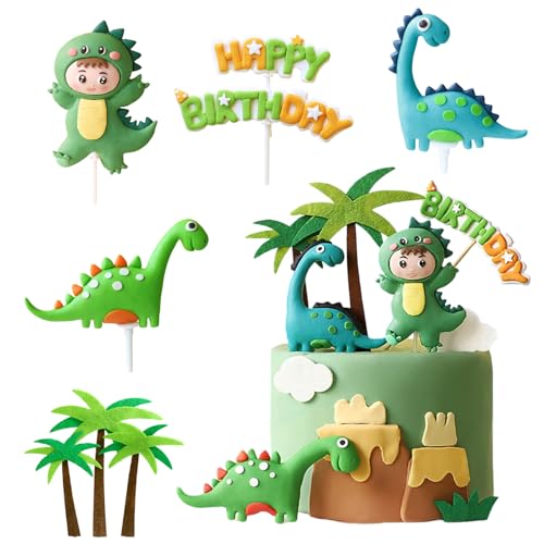 RobLuX 7 Stück Dino Tortendeko Set Kuchendeko Dinosaurier Junge kuchen Deko Torten Topper für Dinosaurier Geburtstag Deko Dino Dschungel Tortendeko Junge für Kinder von RobLuX