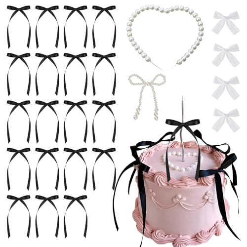 Tortendeko Schleife 20 pcs Tortendeko Hochzeit Schwarze Schleifen Deko Black Bow Cake Topper mit Perlenherz und Perlenschleife vier Schmetterlingsclips Valentinstag Cake Decoration Tortendeko Schleife 20 pcs Tortendeko Hochzeit Schwarze Schleifen Deko Black Bow Cake Topper mit Perlenherz und Perlenschleife vier Schmetterlingsclips Valentinstag Cake Decoration von RobLuX