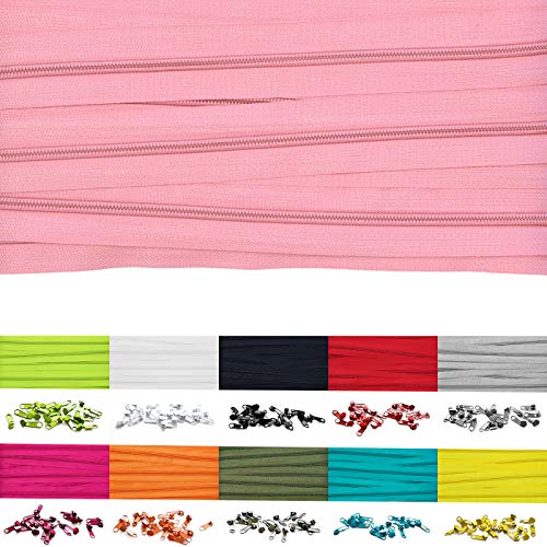 5m Endlosreißverschluss 5mm mit 10 zipper reißverschluss endlos Puderrosa 5m Endlosreißverschluss 5mm mit 10 zipper reißverschluss endlos Puderrosa von Roban Fashion