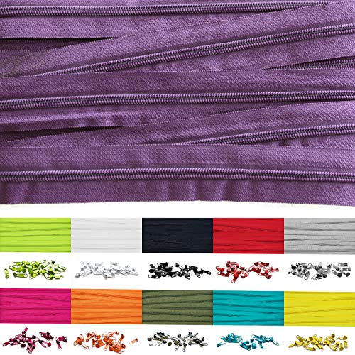 10m Endlosreißverschluss 5mm mit 20 zipper reißverschluss endlos Lila von Roban Fashion