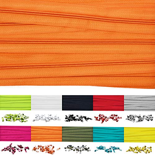 Roban Fashion 10m Endlos Reißverschluss Spirale 5mm mit 20 Zipper Meterware in 24 Farben,10m+20Zipper,Orange von Roban Fashion