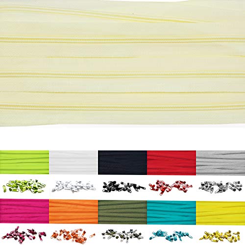5m Endlosreißverschluss 5mm mit 10 zipper reißverschluss endlos Creme 5m Endlosreißverschluss 5mm mit 10 zipper reißverschluss endlos Creme von Roban Fashion