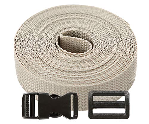 Roban Fashion Gurtband Polypropylen 5m mit Schnallen Klickverschluss/Klippverschluss x5 und x10 Leiterschnallen 20mm,Beige von Roban Fashion